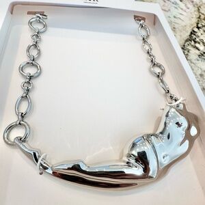 Zara Polish Silver Tone Female Nude Torso Statement Chucky Link Chain  Necklace